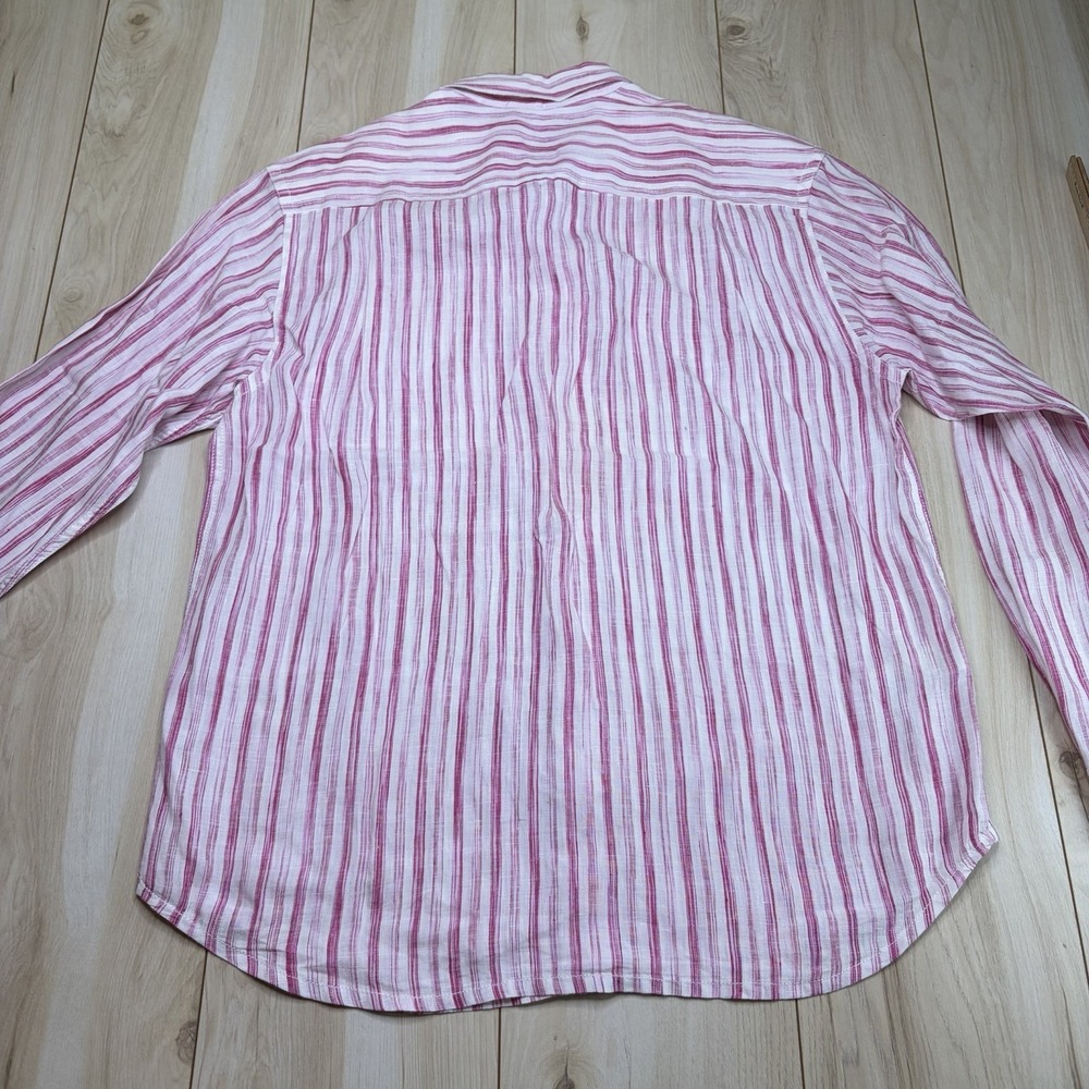 Tommy Bahama Mens 100% Linen Button Up Striped Shirt Large Long Sleeve Red White - Picture 11 of 14